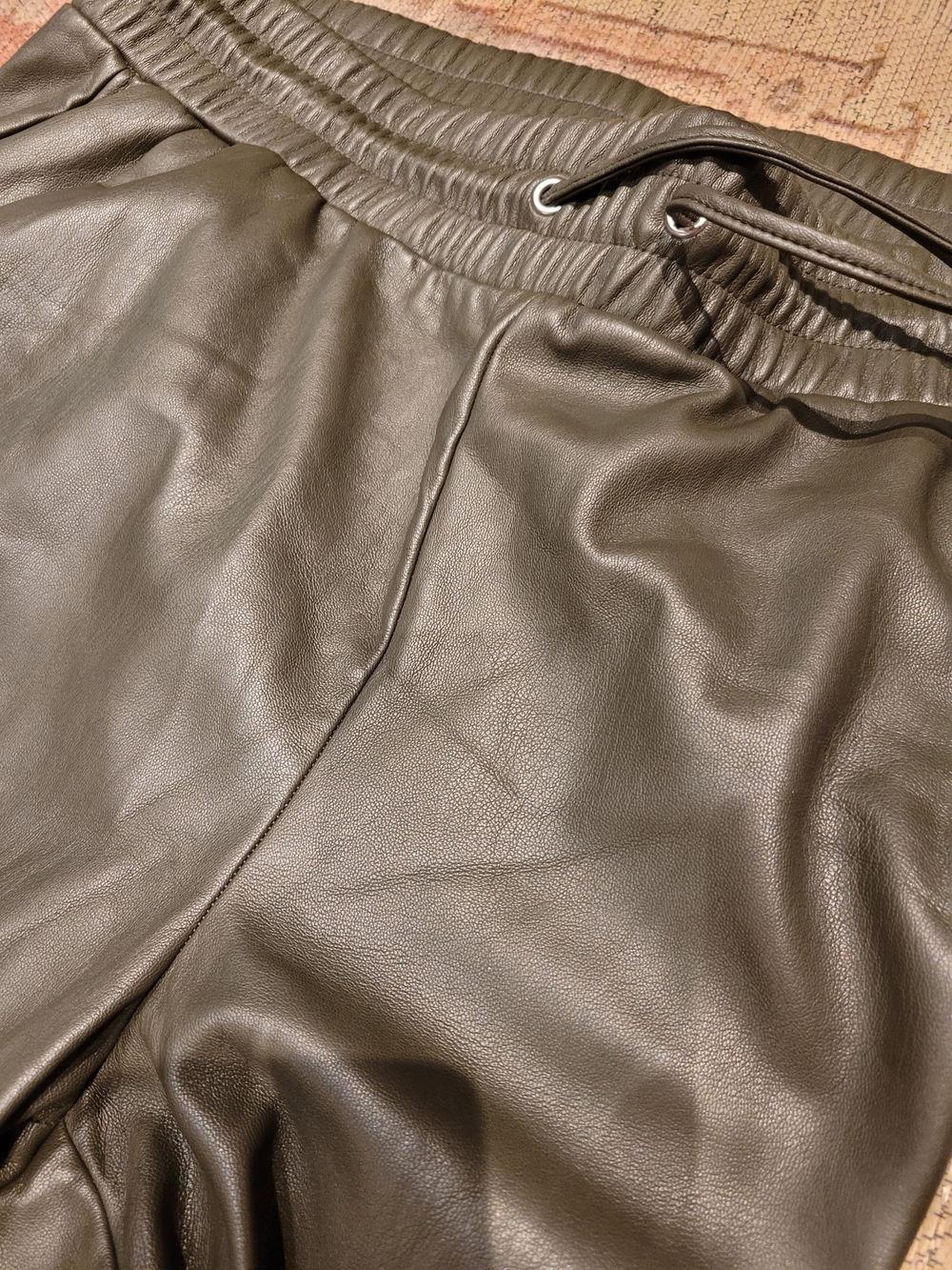 LOFT Olive Green Faux Leather Pull-on Barrel Jogger Pants - Picture 8 of 8